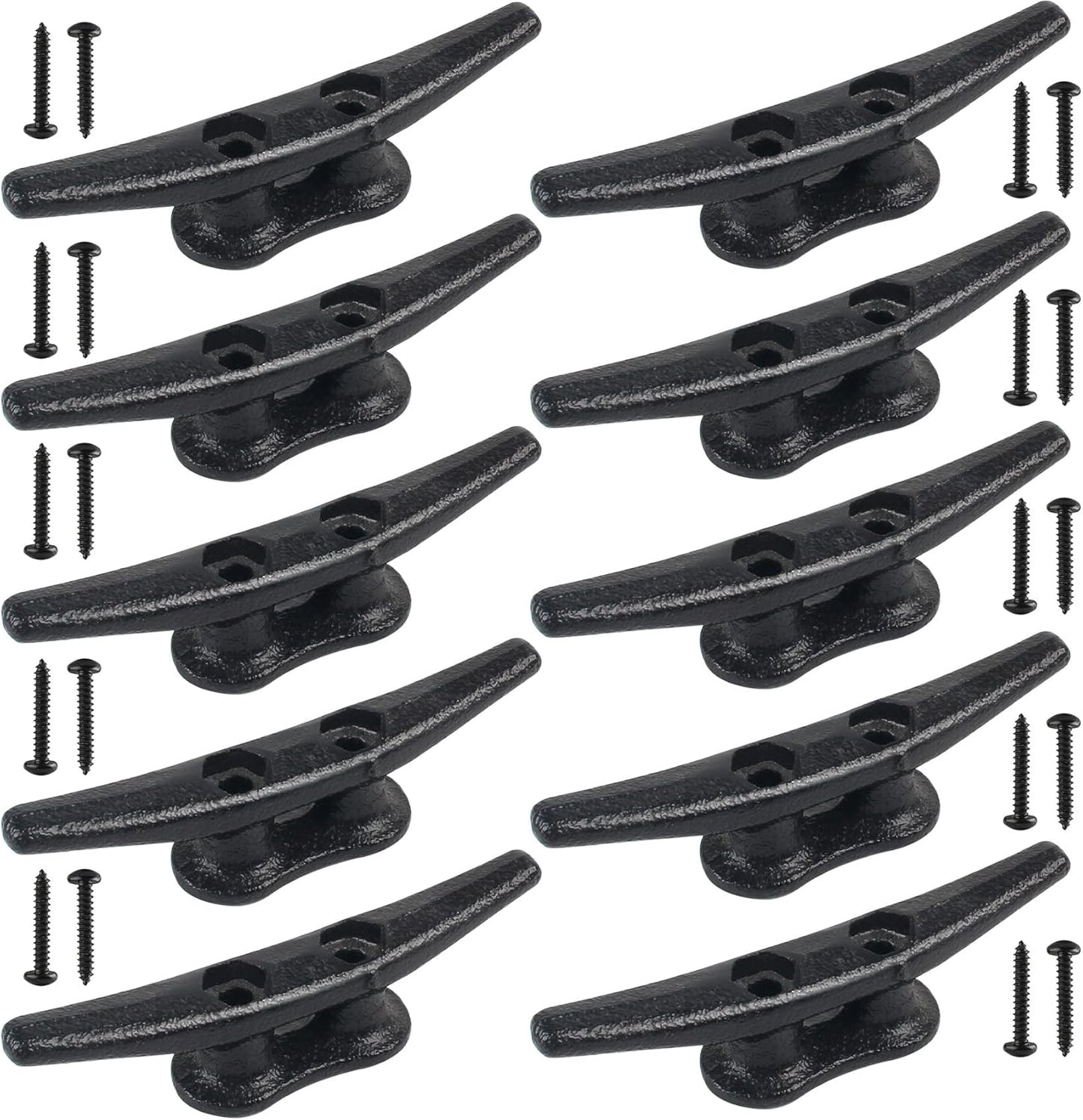 Boat Cleats 4Inch,Hot Dip Galvanized Cast Iron Dock Cleats,Electrophoretic Coated Black Dock Cleats,Rope Cleats Boat Dock Cleats for Marine Deck or Nautical Decor,Hardware Included (4/5/6/10/12Pack)