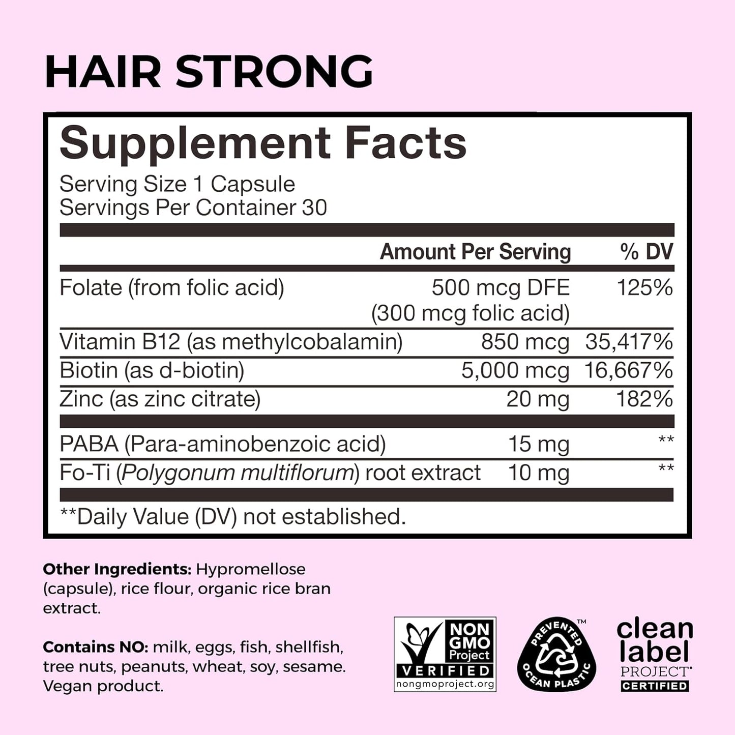 HUM Hair Strong - Hair Growth Vitamins with Biotin, Zinc, and Fo-Ti for Healthy Hair, Skin & Nails - Vegan Hair Supplement for Women | Biotin Supplement, (30 Capsules)