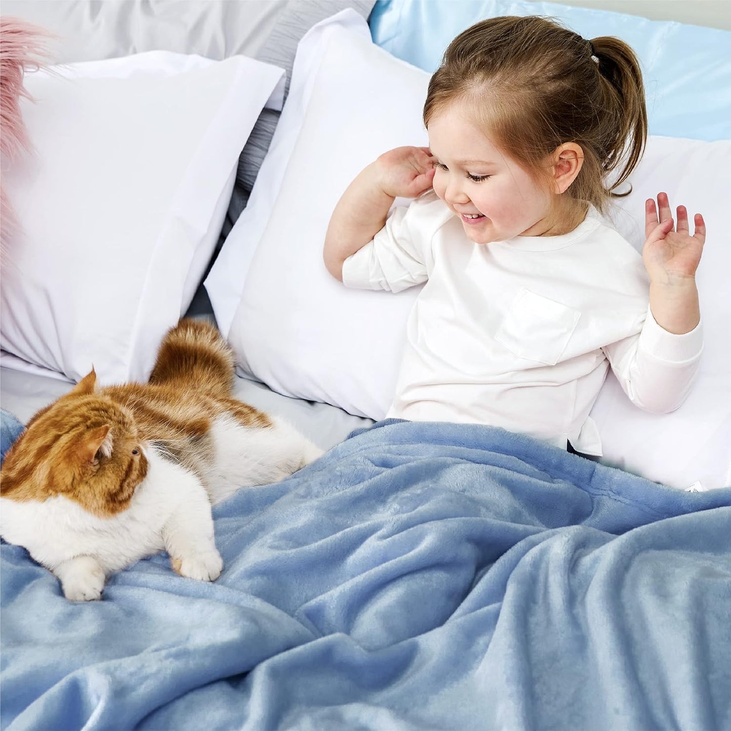 Bedsure Bedding Fleece Blanket for Girls and Boys - Soft Cozy Cute Small Throw Blankets for Travel, 43x55 Inches, Washed Blue