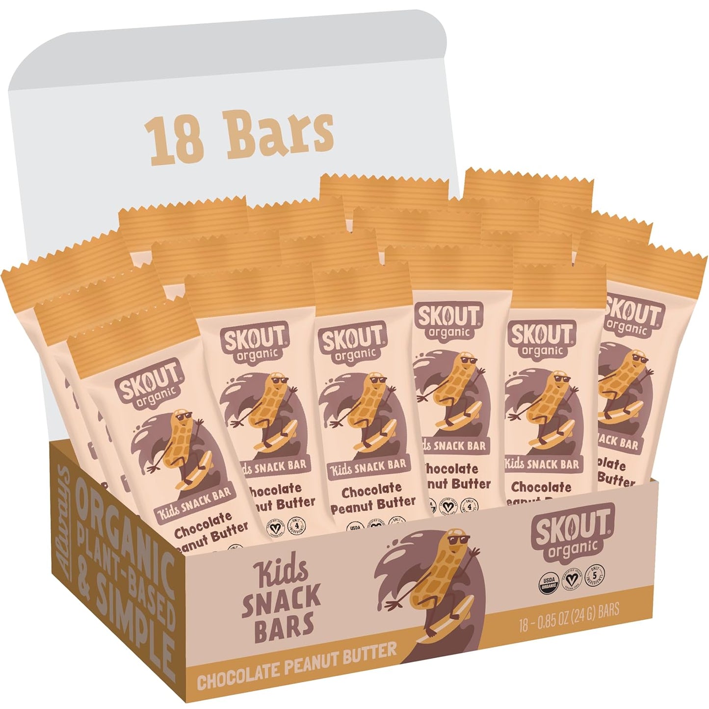 Skout Organic Chocolate Peanut Butter Kids Snack Bars (18 Pack) | Organic Kids Snack Bars | School Snacks & Lunch Snacks | No Refined Sugar | Vegan & Paleo | Gluten, Dairy, Grain Free
