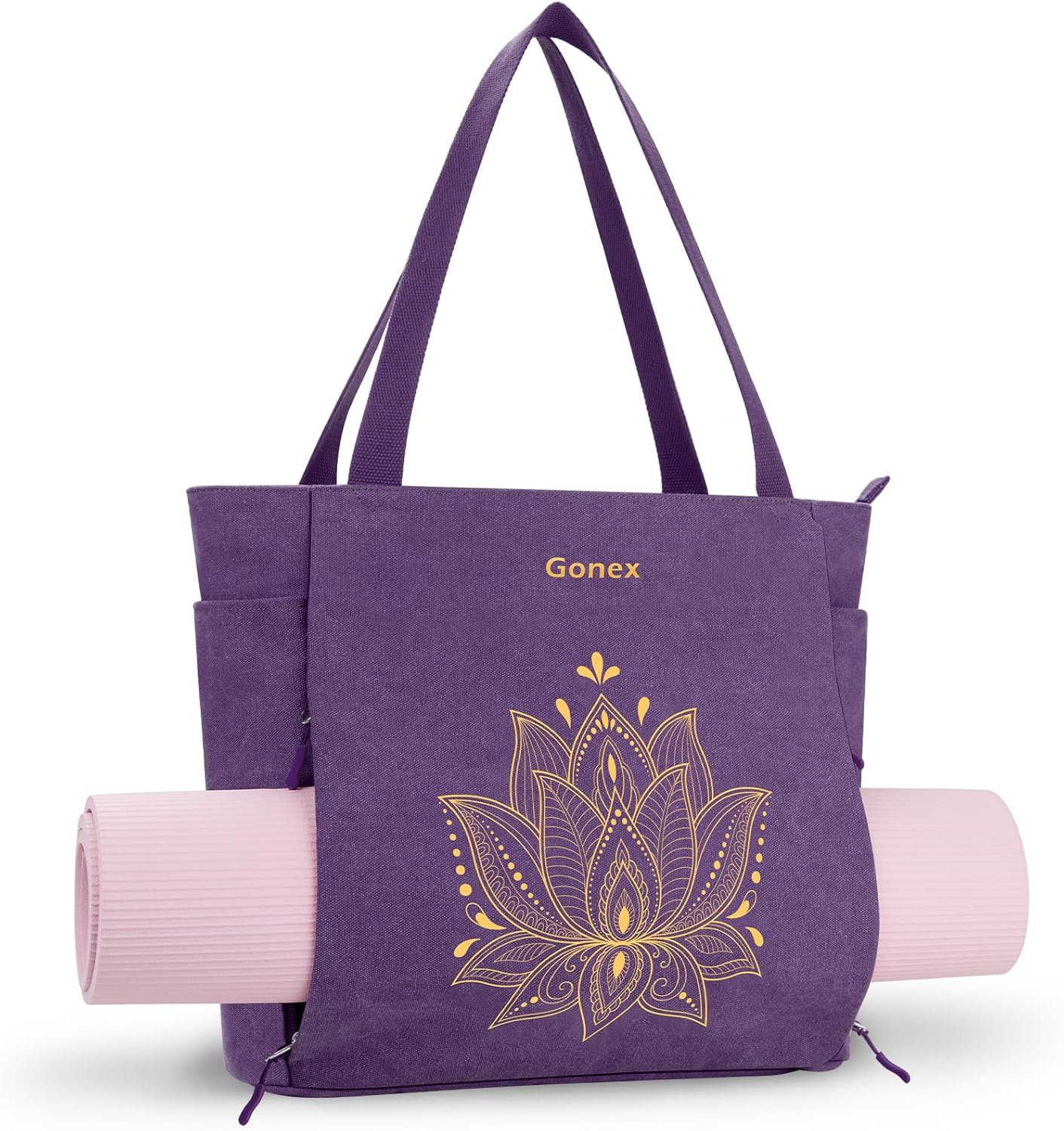 Gonex Yoga Mat Bag, Large Tote Bag with Multi Pockets for Women Men, Canvas Mat Carrier, Full Zipper Easy Access for Pilates Gym Travel