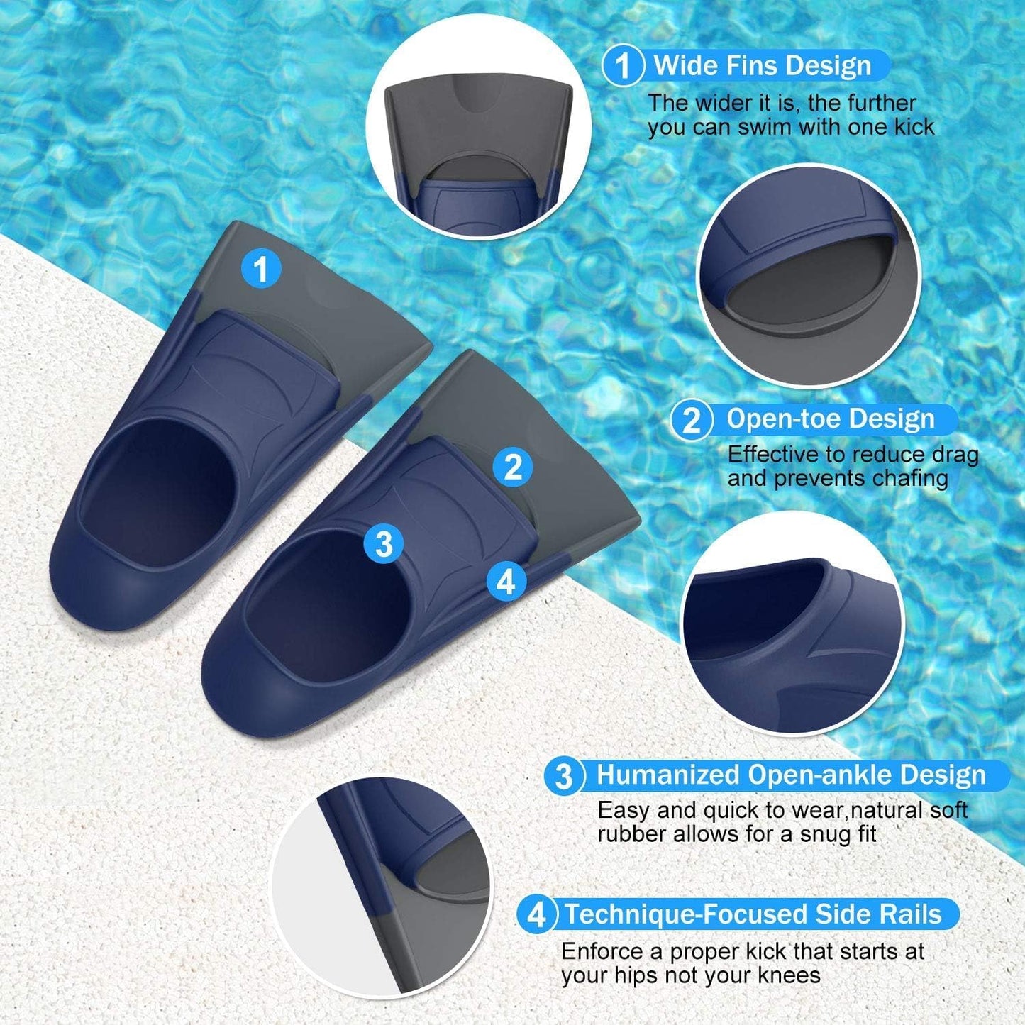 Gintenco Swim Fins, Kids Swim Training Fins for Lap Swimming, Travel Size Flippers with Mesh Bag, Silicone Swimming Fins for Kids Teens Adults Women Men