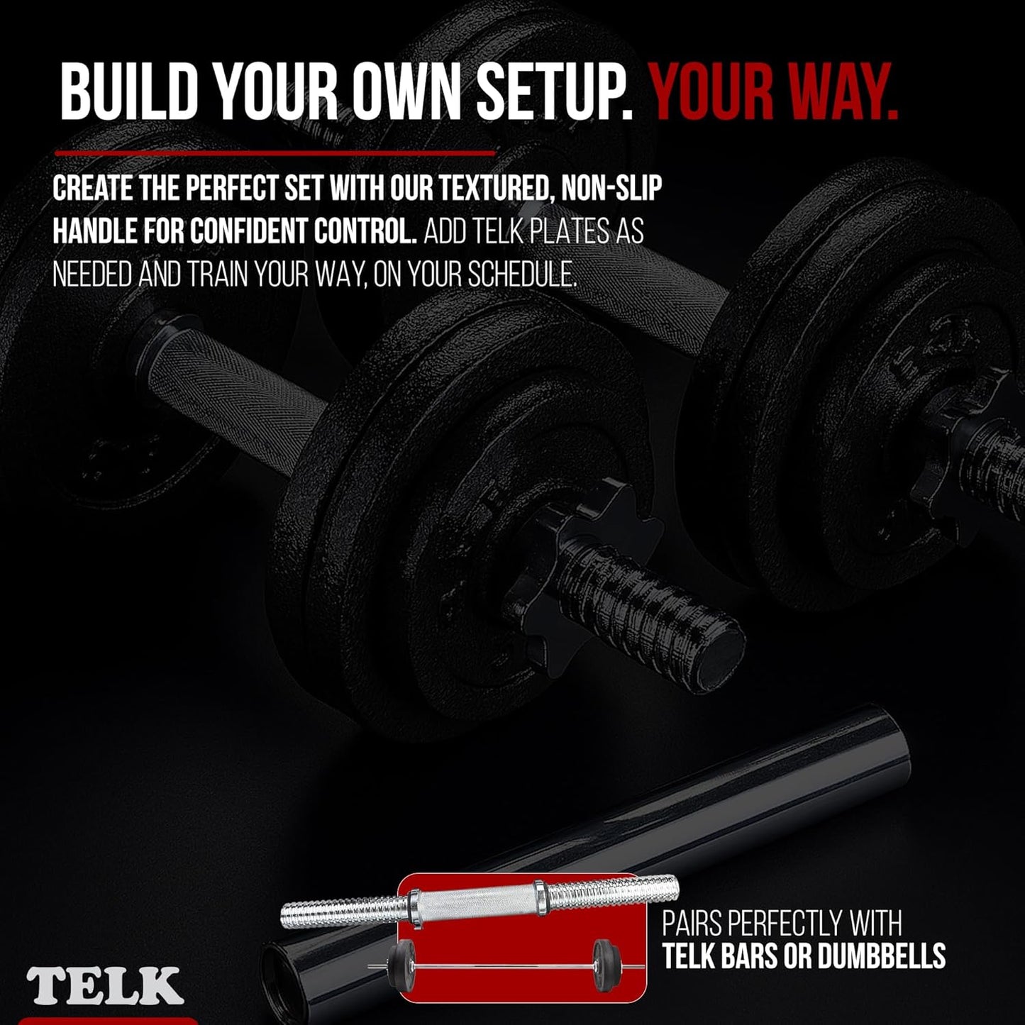 TELK – Adjustable Dumbbell Set – Home Gym Weight Set with Baked Enamel Cast Iron Plates – Space-Saving Free Weights for Strength Training