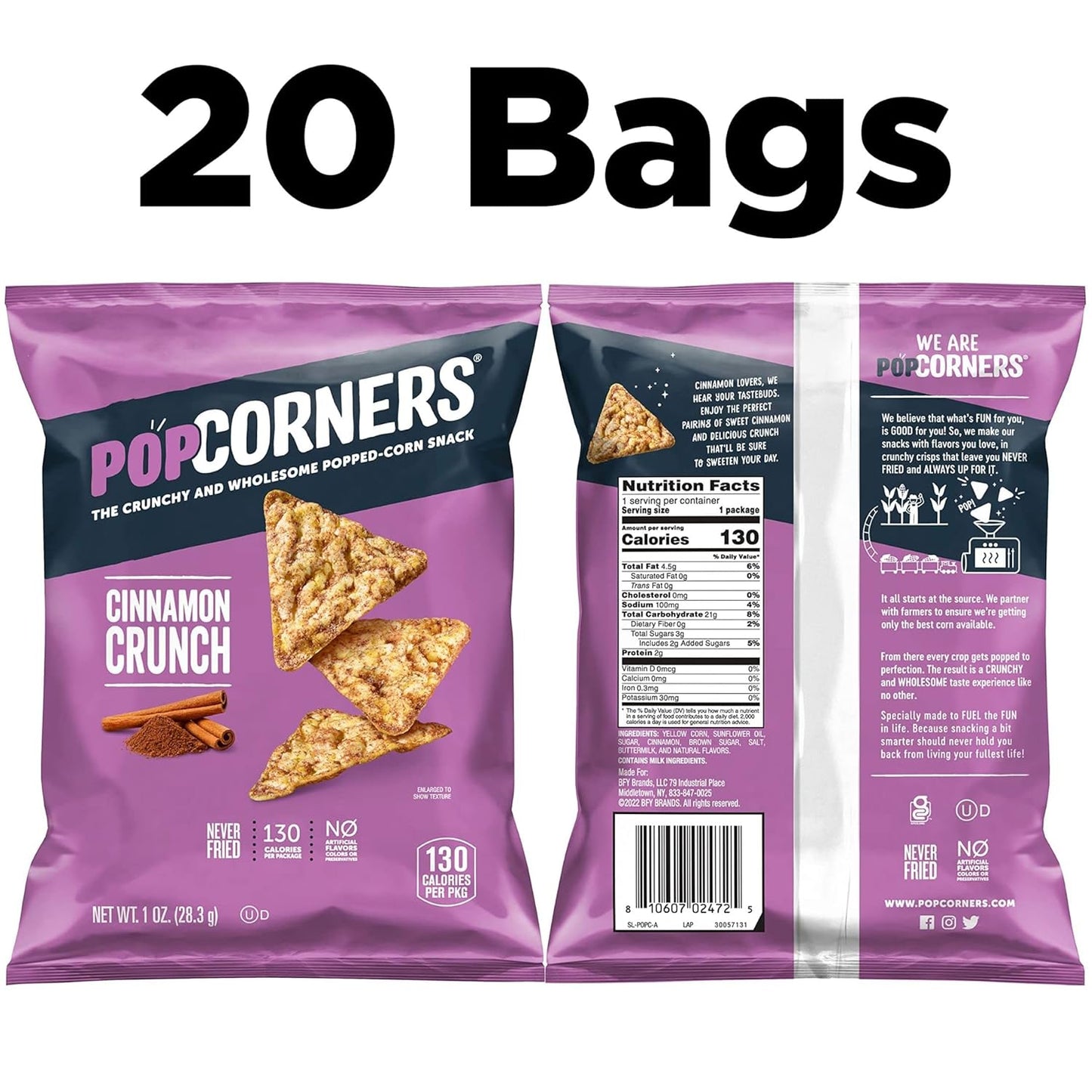 PopCorners Popped Corn Snacks, Cinnamon Crunch, 1 Ounce (Pack of 20) (Packaging May Vary)