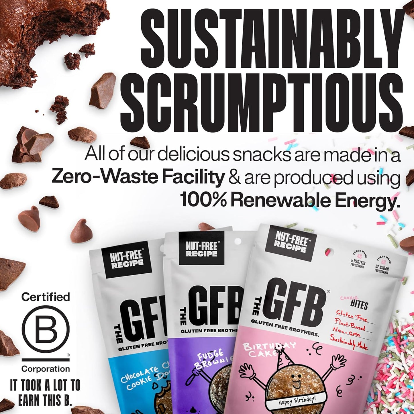 The GFB Gluten Free Protein Cookie Bites Nut Free Variety Pack – Super Tasty Allergen Friendly Fudge Brownie, Cookie Dough & Birthday Cake Vegan Protein Bites, 4 Oz (6 Count)