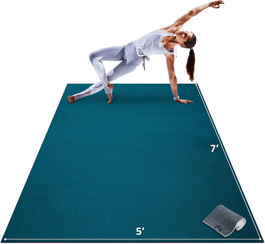 Gorilla Mats Premium Large Yoga Mat – 7' x 5' x 8mm Extra Thick & Ultra Comfortable, Non-Slip Barefoot Exercise Mat – Works Great on Any Floor for Stretching, Cardio or Home Workouts