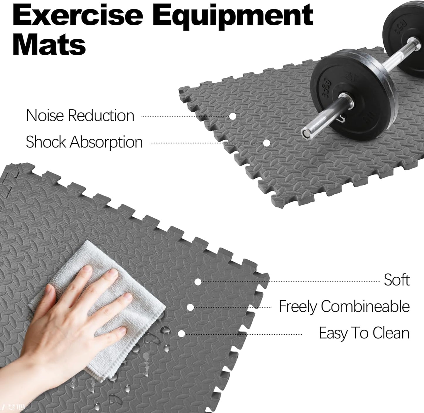 Puzzle Exercise Gym Flooring Mat, 1/2" Thick High-Density EVA Interlocking Tiles Workout Mat for Home Gym, Fitness Equipment, MMA, Gymnastics, 6-Piece Shock-Absorbing Exercise Mat (24 Sq Ft)