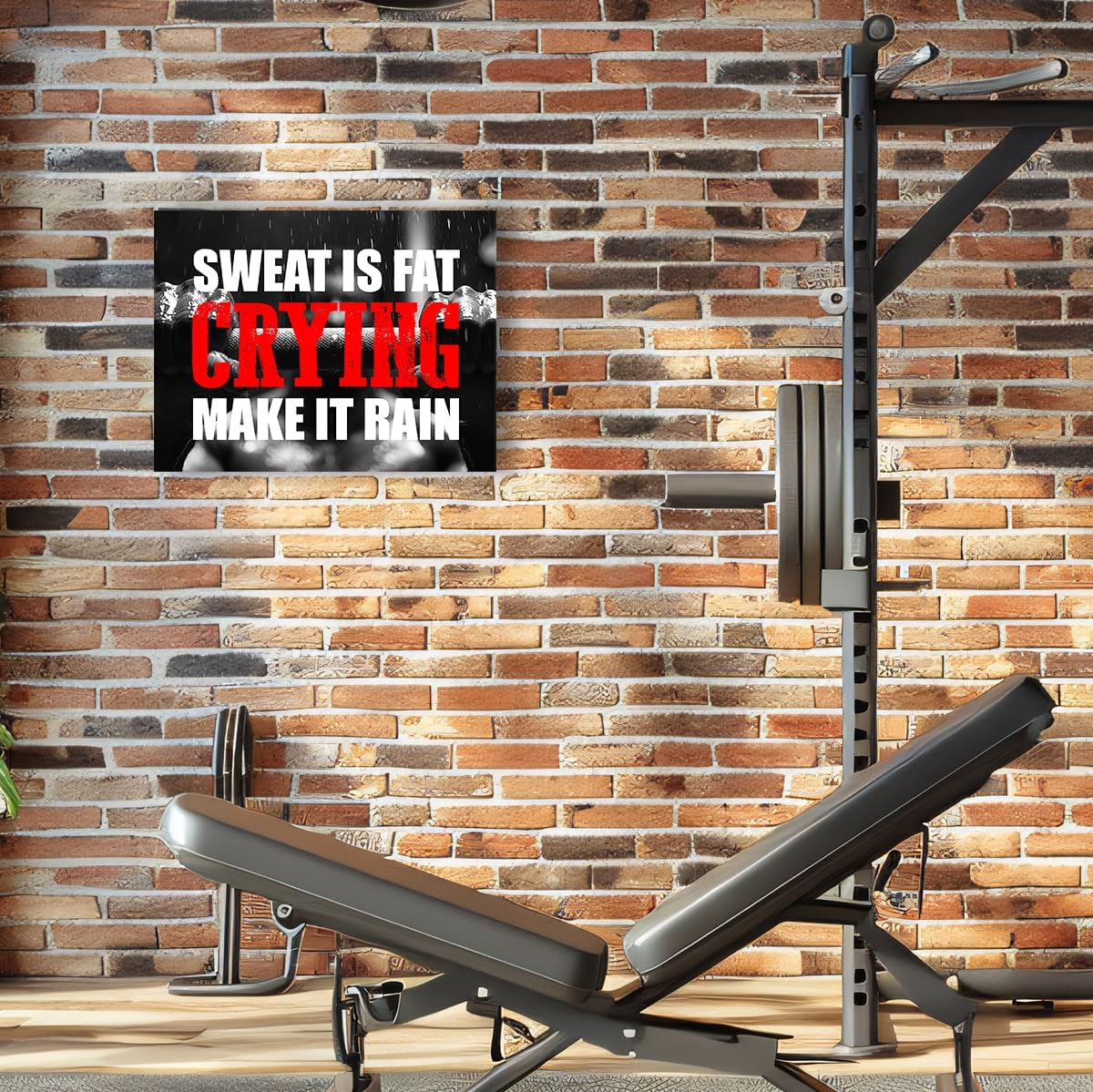 OTINGQD Inspirational Gym Wall Decor,Fitness Quotes Wall Art,Sweat is Fat Crying Canvas Wall Decor for Home Gym