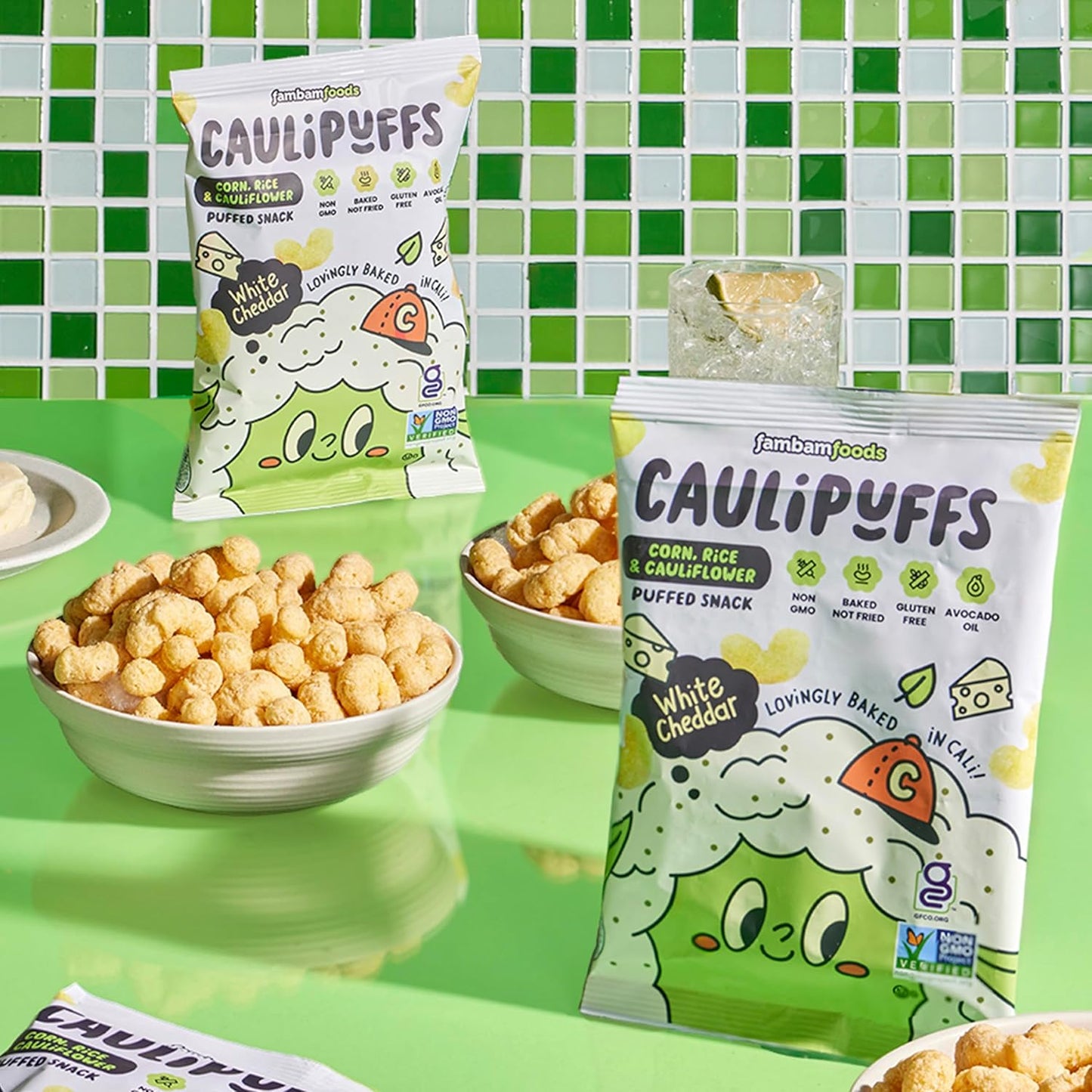 CauliPuffs - Corn, Rice, and Cauliflower Gluten Free Puffed Snack (15 x 0.75oz Bags, White Cheddar)