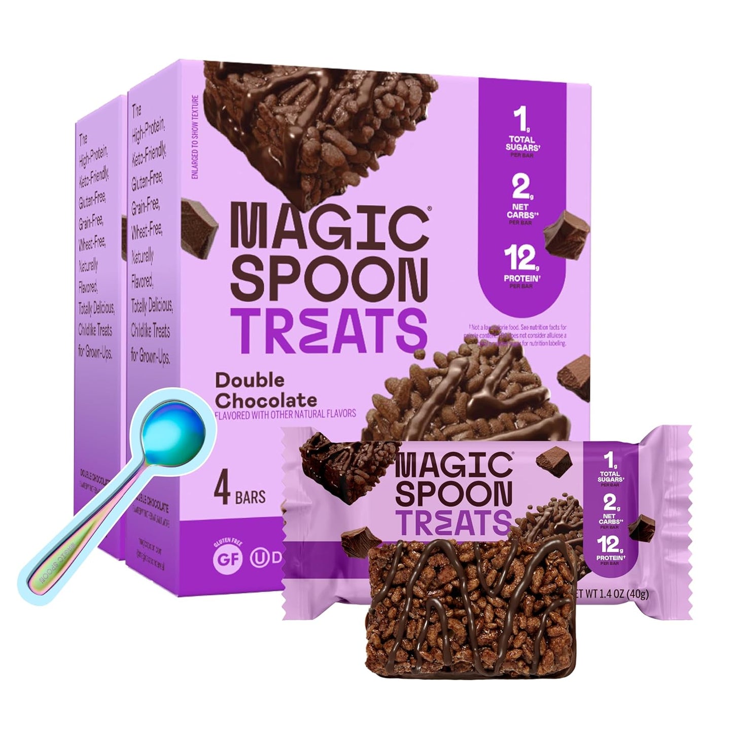 MAGIC SPOON Treats - High Protein, Low Carb, Keto Friendly, Low Sugar, Gluten Free, Crispy Protein Bar Cereal Bar, On-The-Go Healthy Snack (Double Chocolate, 8 Bars)