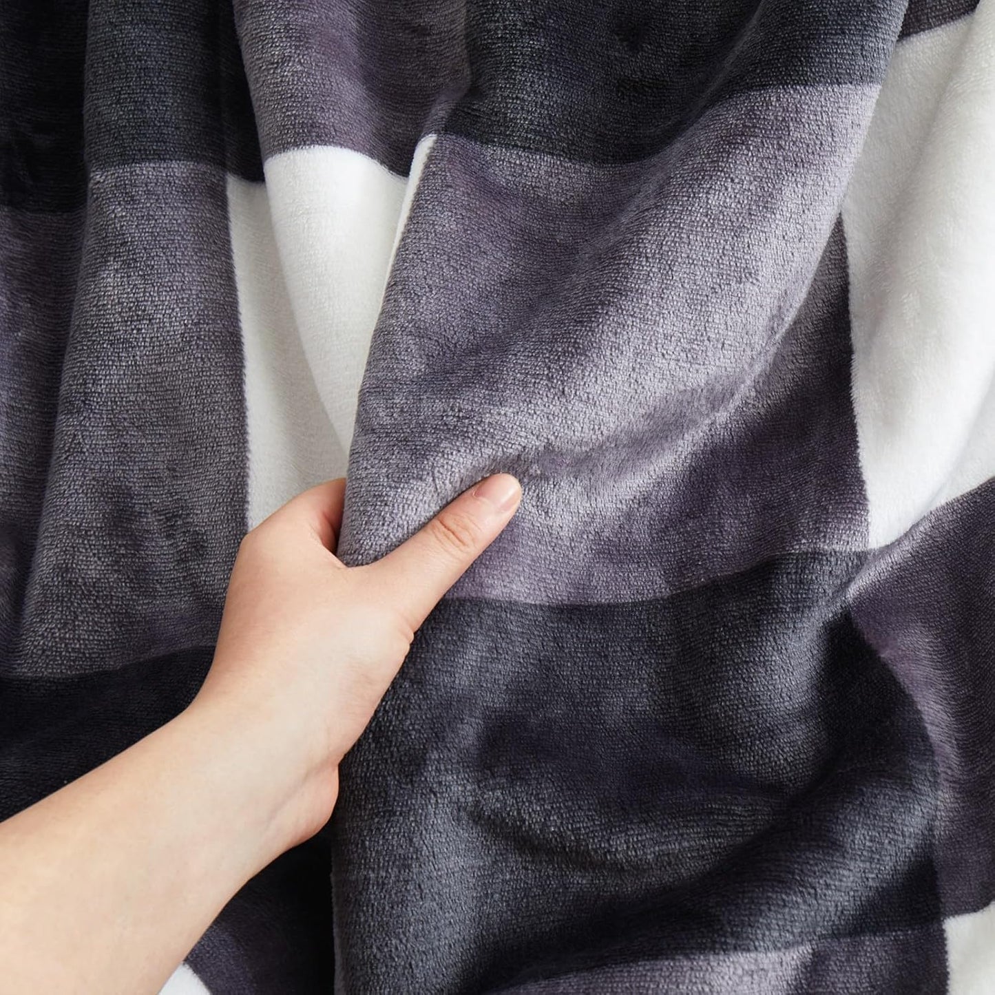 PU MEI Sherpa Blanket Fleece Throw Blanket Full Queen Plaid Thick Bed Blanket, Soft Warm Cozy Dark Grey Checkered Throw Blanket 80"*90"