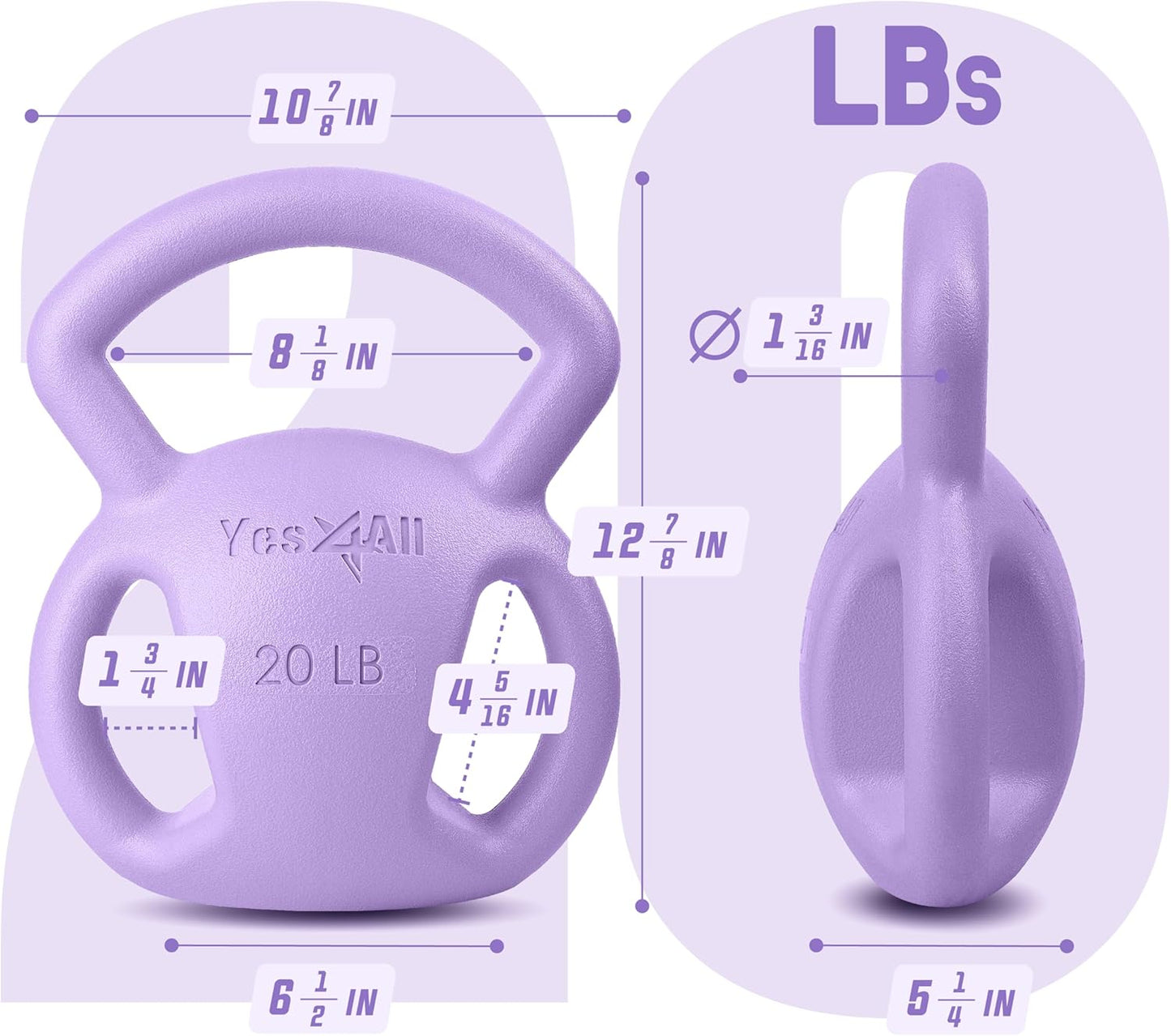 Yes4All Kettlebell 10&15lb Weight with Wide Multigrip Handle for Dumbbell Weights Exercises, Full Body Workout Equipment