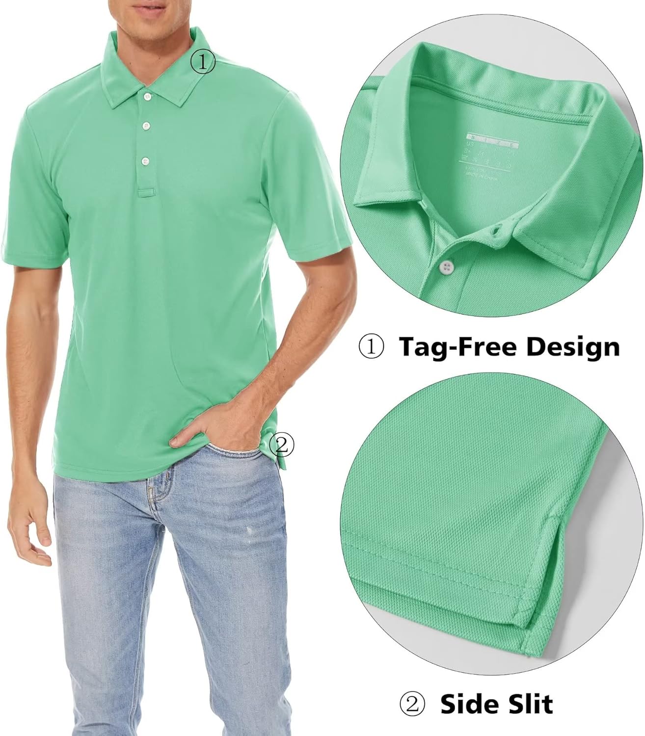 MAGCOMSEN Men's Polo Shirts 3 Buttons Casual Work T Shirts Quick Dry Short Sleeve Golf Shirt Pique Jersey Outdoor Performance