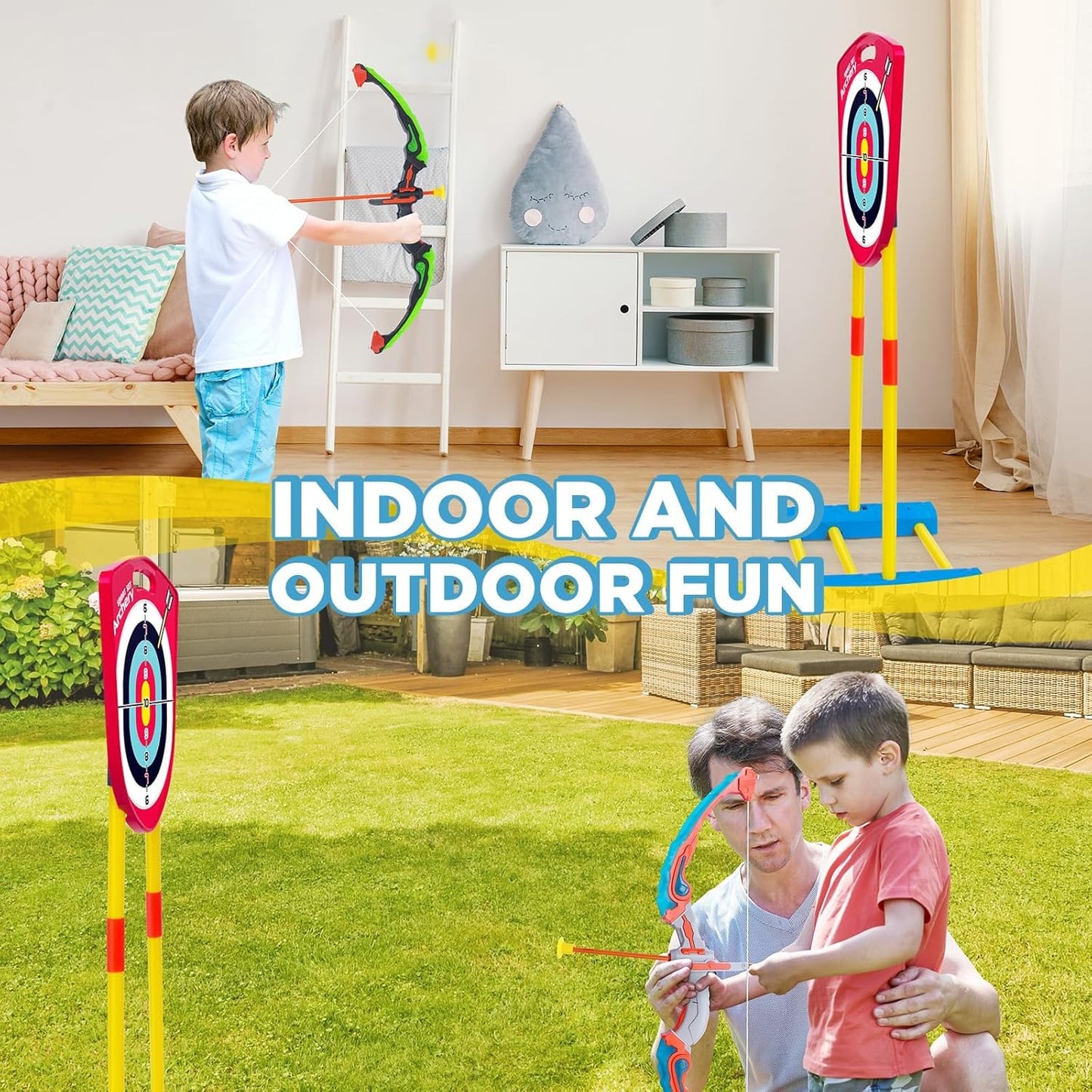 Bow and Arrow for Kids 6-8 8-12, Archery Toy Set for Kids 6+ with Standing Target - Rechargeable/2 Light Up Bows/20 Arrows, Toys for Kids 4-6 7 8 9 10-12 Boys Girls Birthday Gifts