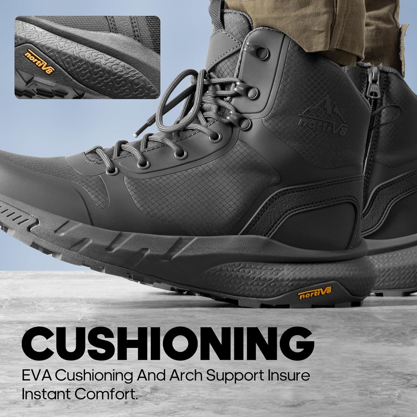 NORTIV 8 Men's Military Tactical Boot Lightweight Comfortable Boots for Work All Day Side Zipper Motorcycle Combat Hiking Boots Metrostrike(8-9 Inches)