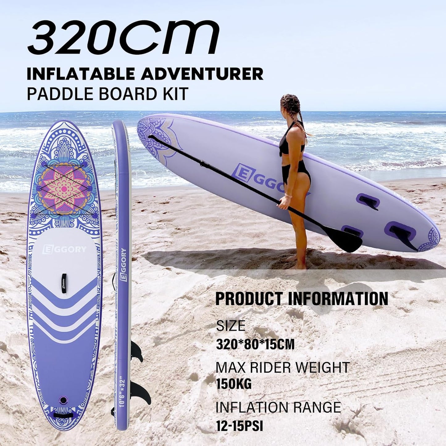 Inflatable Paddle Board,Stand Up Paddle Board Set, Extra Wide SUP Board with Removable Fin, Floating Paddle, Hand Pump, Waterproof Phone Pouch,Traveling Board