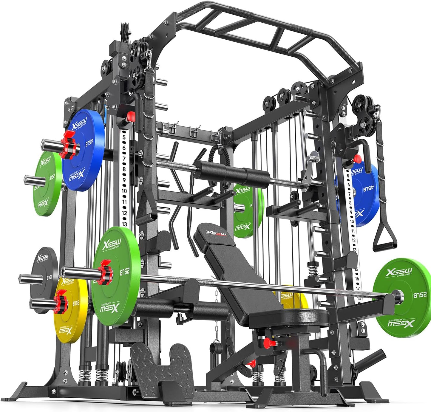 Power Cage,1600lbs Multi-Function Power Rack with Adjustable Cable Crossover System and More Training Attachment, Weight Cage for Home Gym