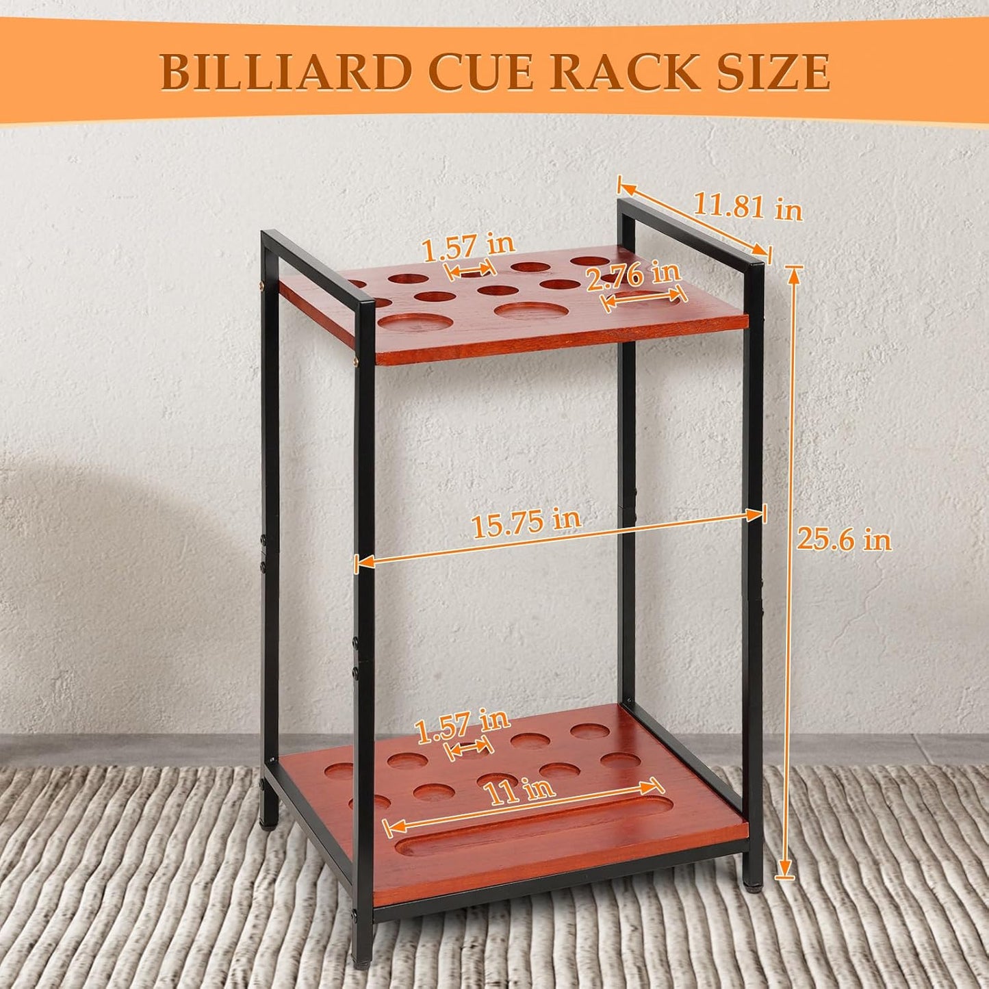 Pool Stick Holder Floor Stand - Multifunctional Billiard Cue Rack Hold 10 Pool Cue, Billiard Balls, Cup, Wood Cue Stick Holder Stand Pool Table Accessories for Game Room Billiard Room Decor Club (Red)