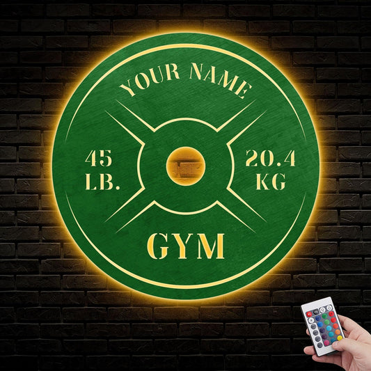 Personalized Home Gym LED Tin Metal Sign Multiple Sizes, Weight Lifting Exercise Workout Room Training Fitness Center Motivational Inspirational Quotes Decor Wall Art Hanging Accessories (08 LED)