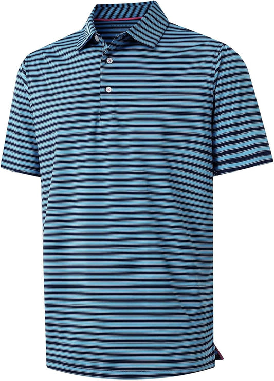 M MAELREG Golf Shirts for Men Short Sleeve Dry Fit Casual Striped Performance Moisture Wicking Collared Mens Polo Shirts