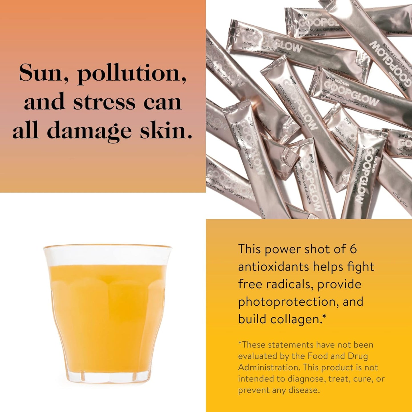 goop Beauty Morning Skin Drink Mix | Beverage Powder to Protect Against Signs of Aging | Vitamin C & E | Lemon Verbena & Orange Flavor | Non-GMO, Gluten-Free, & Vegan | 30 Pack