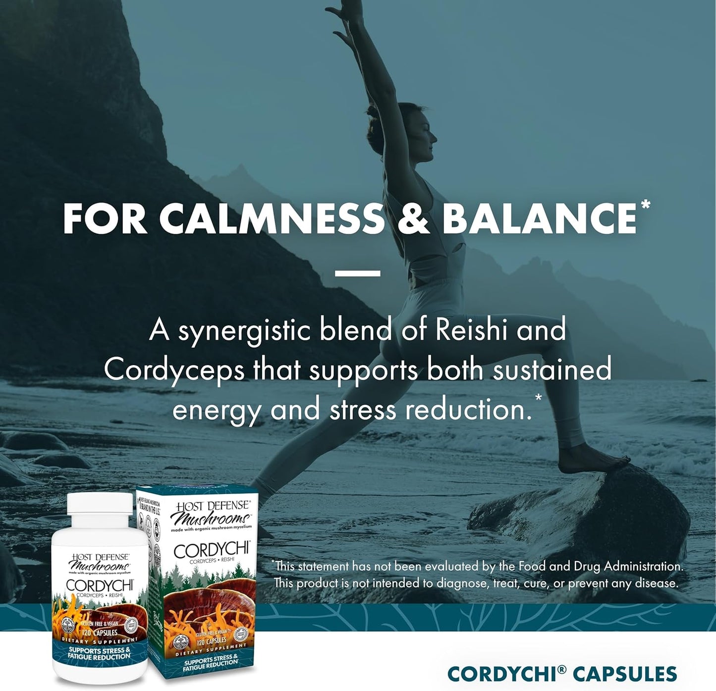 Host Defense CordyChi Capsules - Energy & Immune Support Supplement - Cordyceps & Reishi Mushroom Supplement for Relaxation & Respiratory Support - Aids Against Tiredness - 120 Capsules (60 Servings)*
