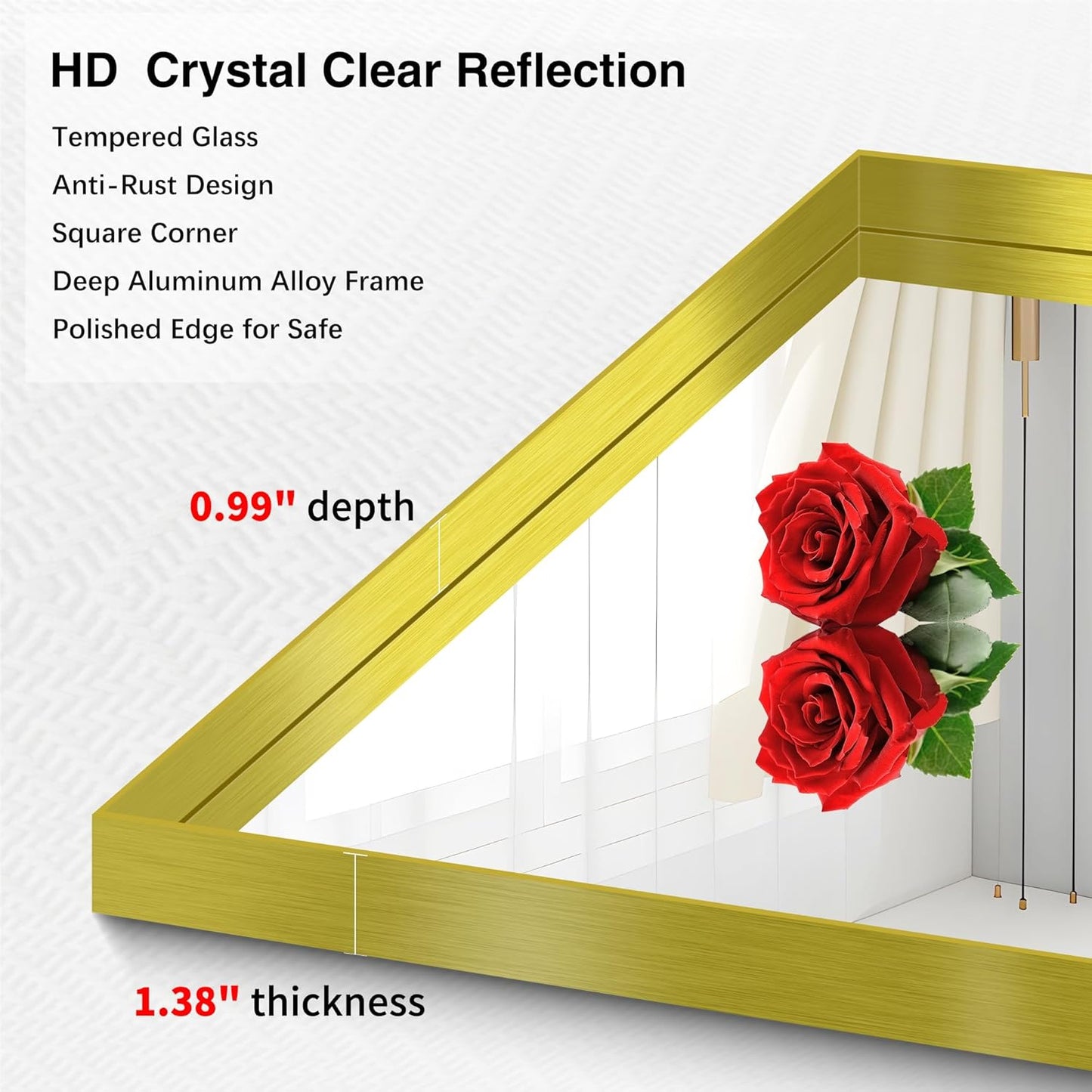 Gold Bathroom Mirror, 36x60 Inch Rectangular Deep Frame Mirror, Large Wall Mounted Bathroom Vanity Mirror Over Sink for Bedroom,Restroom, Living Room, Hangs Vertically or Horizontally