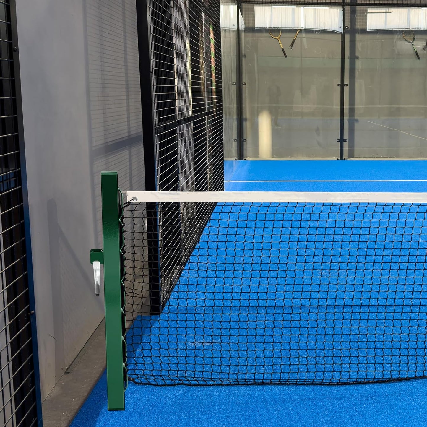 Tennis Posts with Net Crank Outdoor Heavy Duty Professional Green Tennis Permanent Court Kit for Net Quick Fixation System Equipped with a Cable Reel