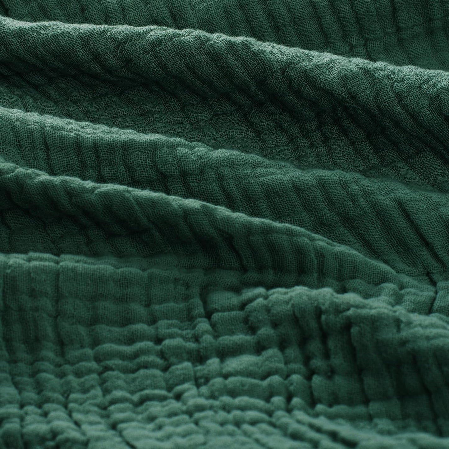 Carriediosa 100% Cotton Muslin Throw Blanket 90" X 90" Queen Size，4-Layers Summer Gauze Throws for Bed Couch，Soft Lightweight Breathable Linen Blankets Bedspread for Adults All Season，Dark Green