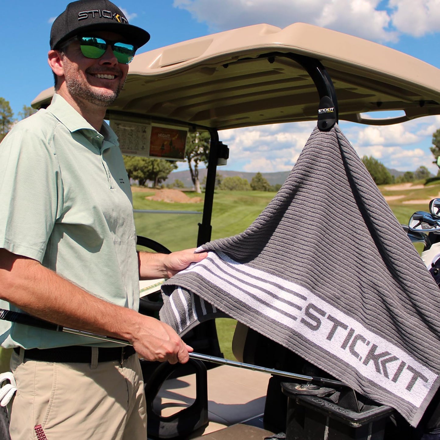 STICKIT XL Magnetic Golf Towel, Premium 35" x 20" Microfiber with Deep Waffle Pockets, Industrial Strength Magnet for Secure Hold to Golf Carts & Clubs, Ultra-Absorbent, Fast-Drying, Easy-Clean Design