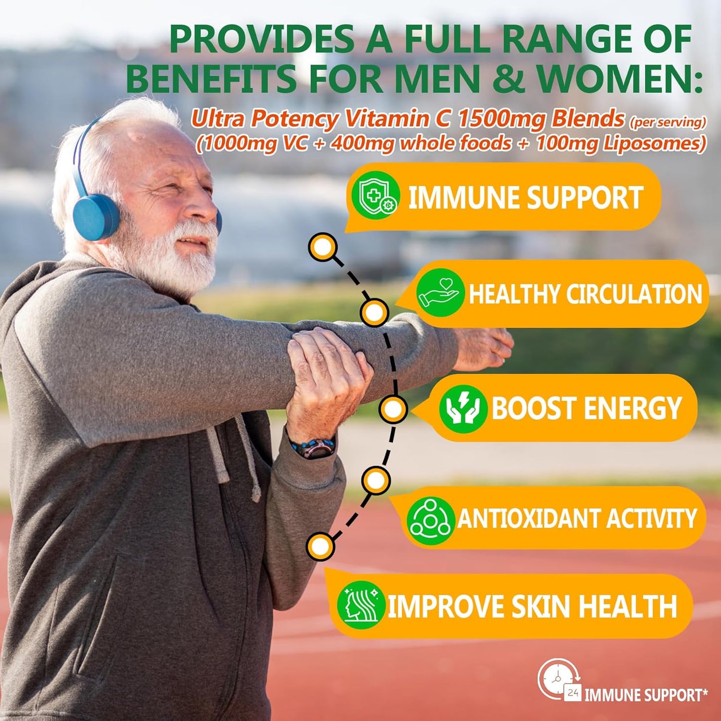 Liposomal Vitamin C 1000mg Gummies for Adults - Vitamin C Chewable 1500mg with 8mg Iron, Zinc & Elderberry - Immune Support, Immune Booster Supplement - for Energy, Collagen Booster, 2Pack Sugar Free