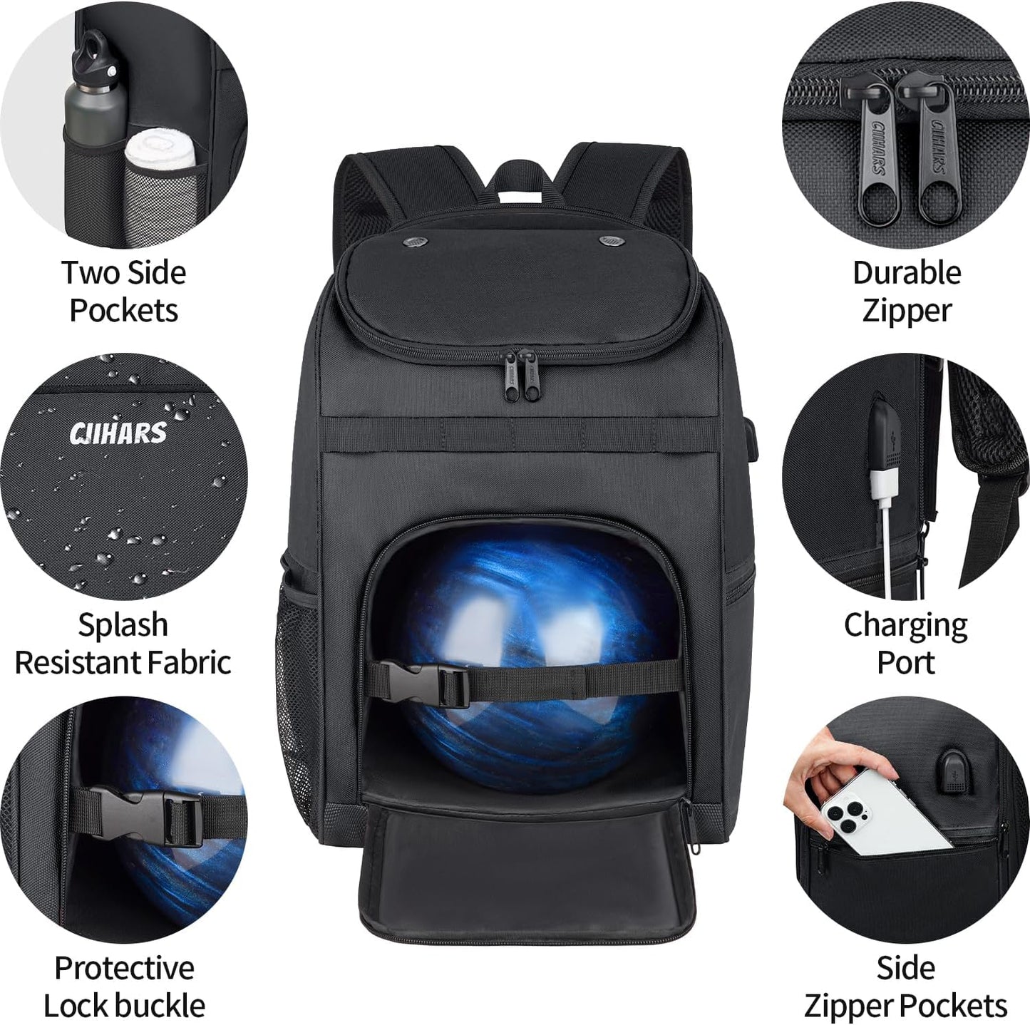 Single Bowling Ball Bag Backpack with Shoe Bag Up to Size 16, Accessories Gifts for Bowling Lovers,Bowling Bag with Padded Ball Holder