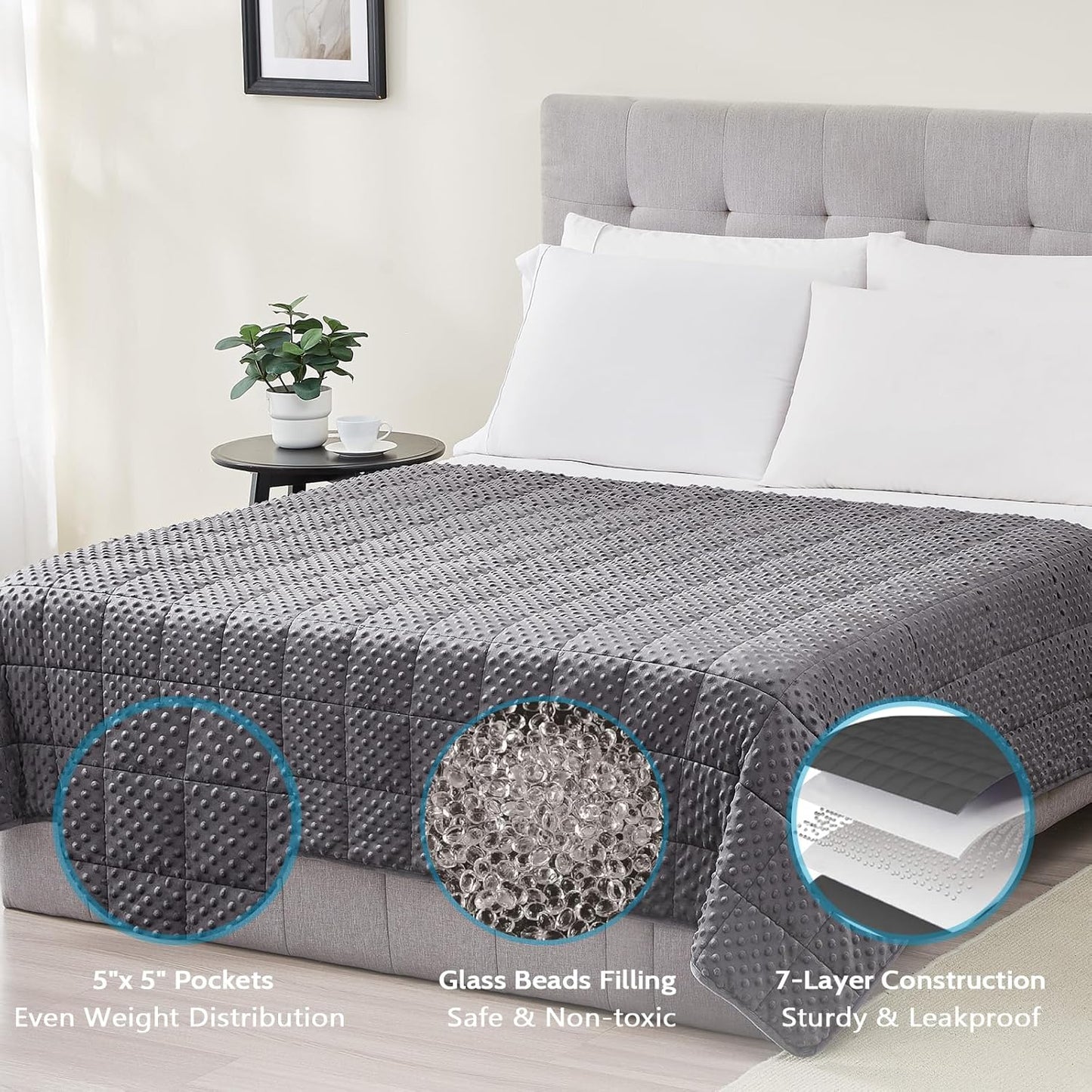 L'AGRATY Weighted Blanket for Adult - 60"x80" 15lbs Minky Dots Heavy Blanket with Glass Beads: Soft Breathable for All-Season Summer Fall Winter Thick Comfort for Sleeping