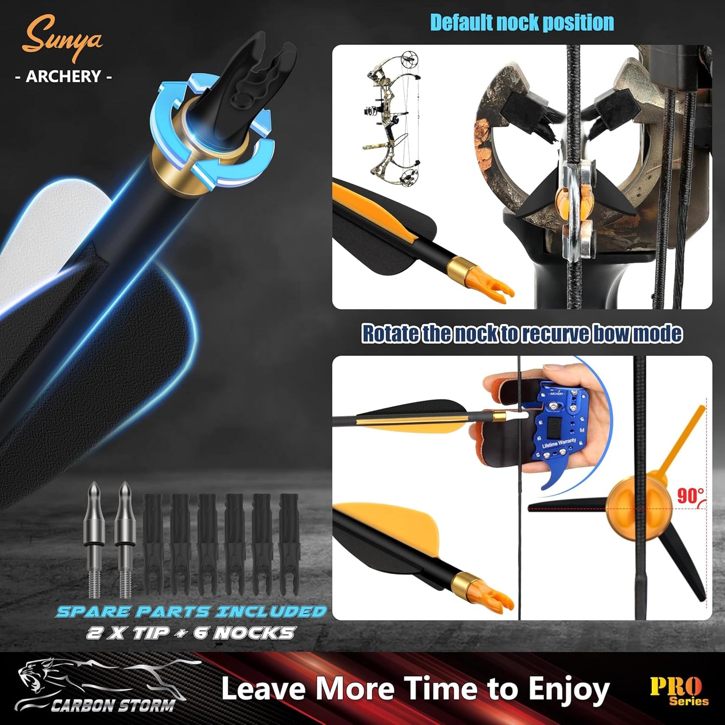 SUNYA 12-Pack 30 Inch Carbon Arrows Spine 500 or 400 for 40-60 LBS Bows｜Switch to Recurve/Compound Modes, Anti-Loose O-Ring & TPU Vanes for Hunting/Target Practice