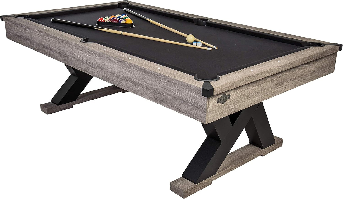 American Legend Kirkwood 90” Billiard Table with Rustic Finish, K-Shaped Legs and Black Cloth, Brown