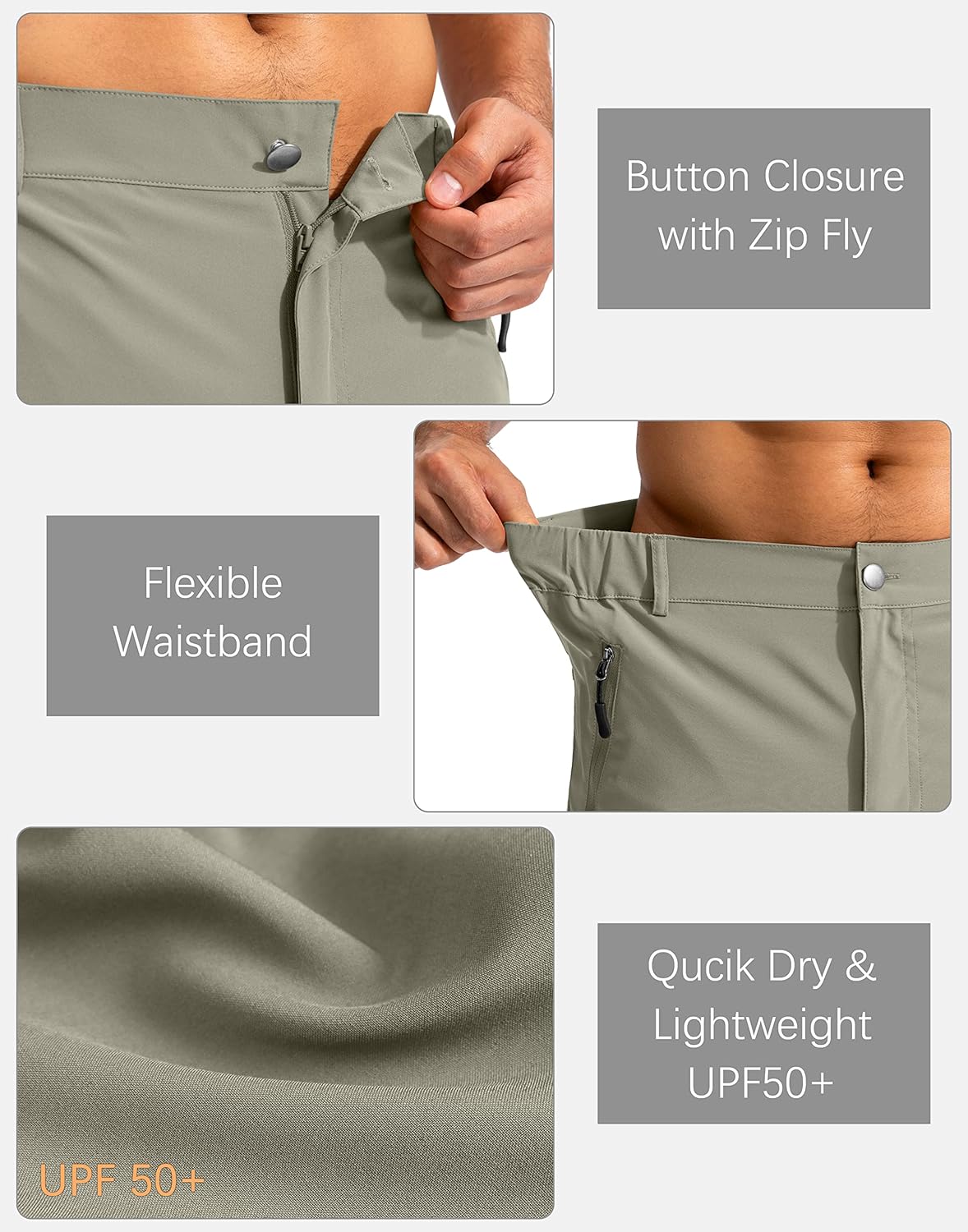 Pudolla Men's Hiking Cargo Shorts 9" Lightweight Outdoor Work Shorts for Men Travel Golf Camping Casual with 5 Zipper Pockets