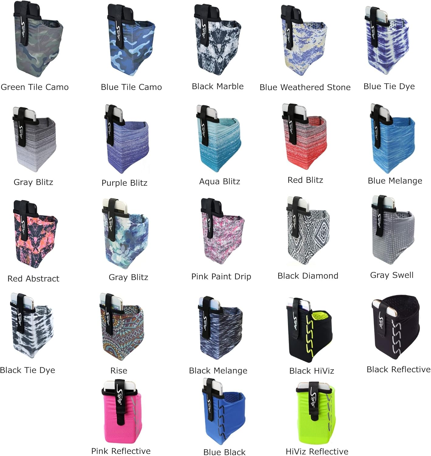 Sprigs Phone Armband Sleeve for iPhone 14, 13, 12, 11, X Galaxy Z, S22, S21, S20 Google Pixel 7, 6, 5. The Lightest & Most Comfortable Running Armband, Stretches to Fit All Phones with Case for Women & Men