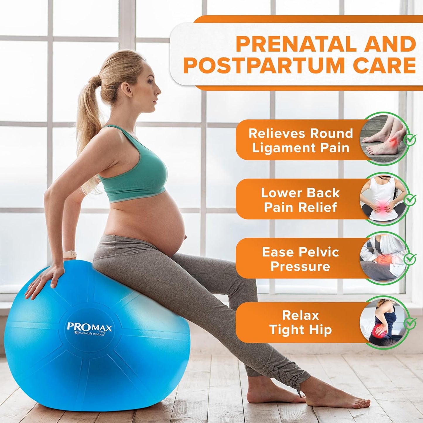 SmarterLife PRO MAX Workout Exercise Ball for Fitness, Yoga, Balance, Stability, or Birth Ball for Pregnancy and Labor, Great as Yoga Ball Chair for Office or Home Gym Equipment