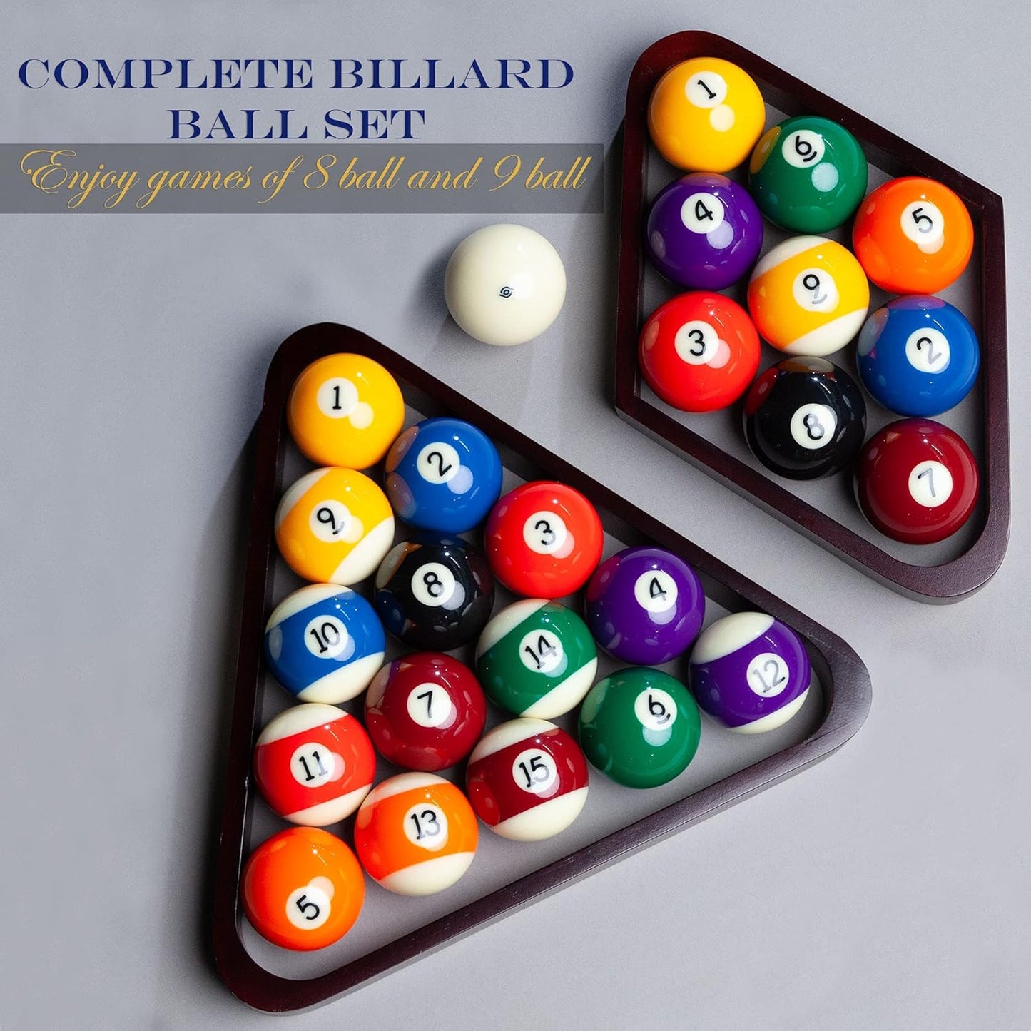 Pool Balls Billiard Set - Regulation Size - 17 Pc Professional Pool Set w/ Cue Ball and Sleek Black and Silver Case - Multi Colored - Ball Size 2.25" 57.15mm