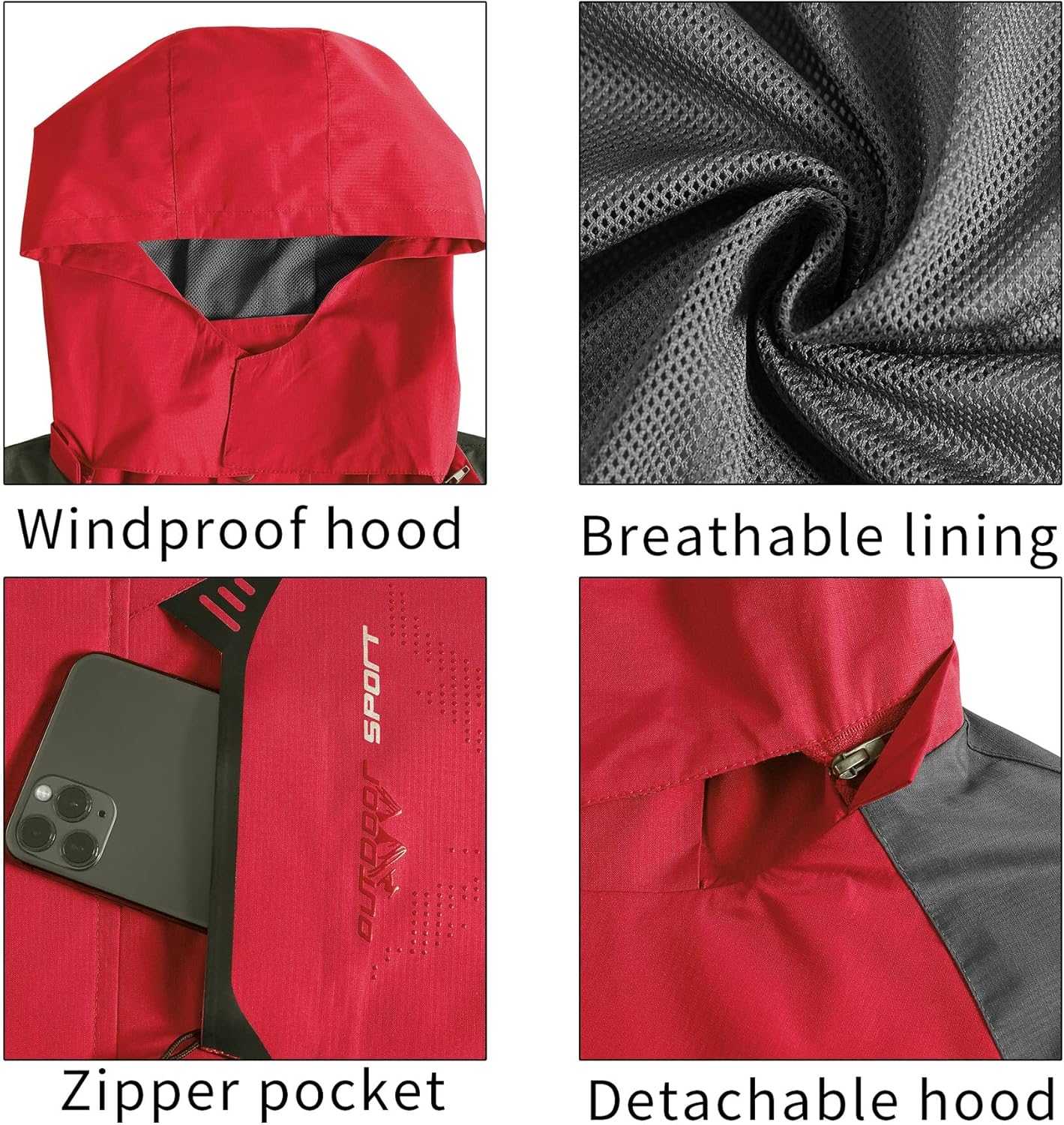 TEZO Mens Rain Jacket Waterproof with Hooded Hiking Coat Lightweight Windbreaker