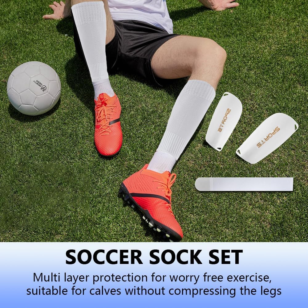 3 Pairs Mens Grip Soccer Socks, 3 Pairs Shin Sleeves with 1 Pack Shin Guards and 4 Shin Straps, Soccer Football Game Set 11 Pcs