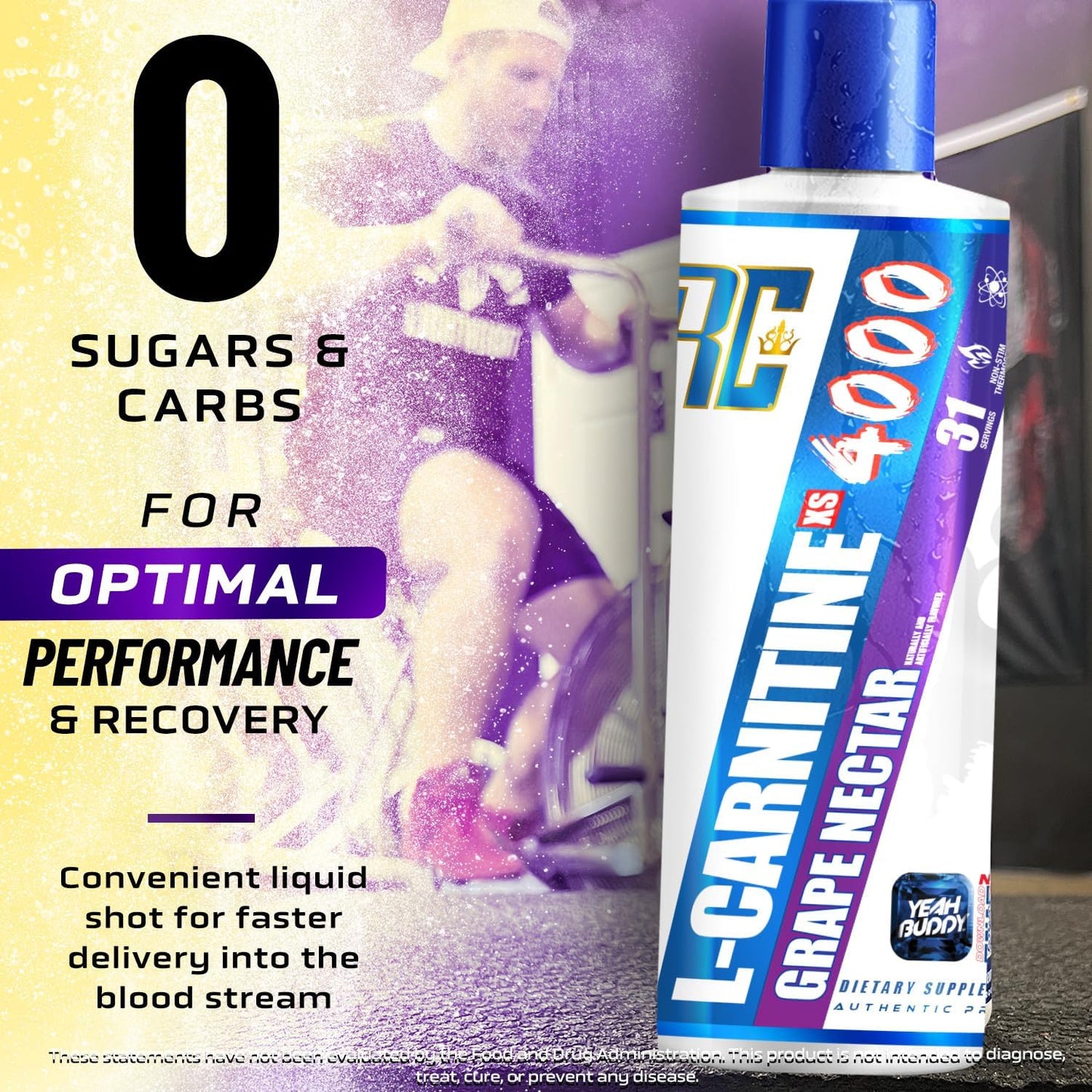 Ronnie Coleman Signature Series L Carnitine XS 4000 Liquid, Stimulant Free, Sugar Free, Zero Carbs, Lean Muscle Strength Support for Men & Women, 16 Oz (16 oz, Grape Nectar (4000))