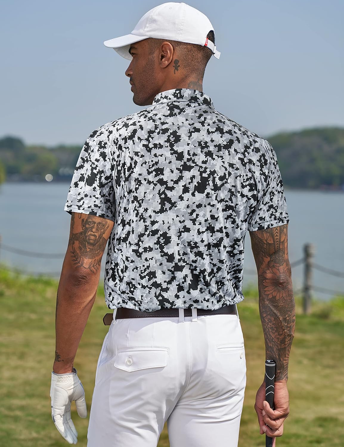 TAPULCO Mens Quick Dry Polo Shirts Camouflage Pattern Performance Athletic Lightweight Breathable Casual Golf Tshirts