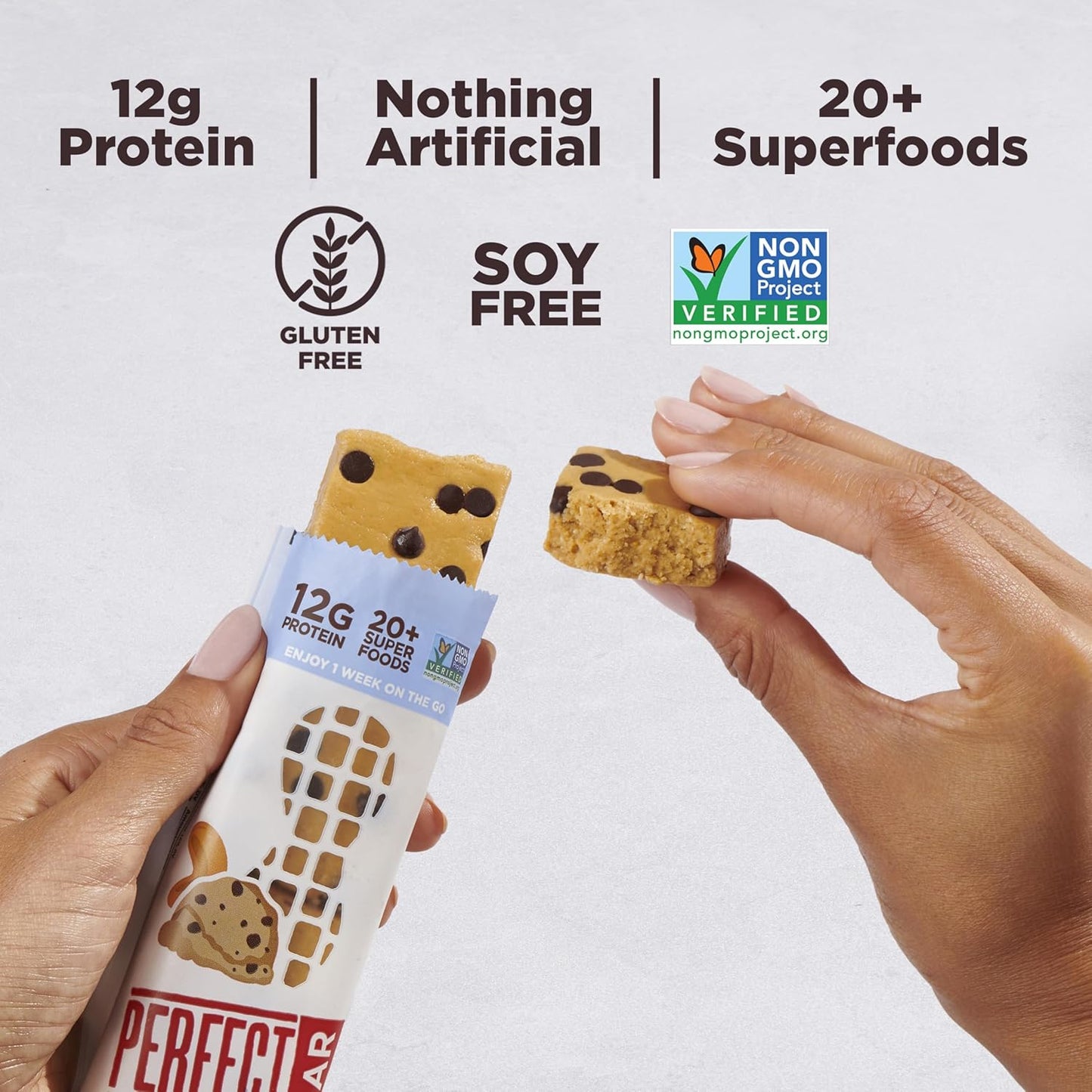 Perfect Bar, Chocolate Chip Cookie Dough Protein Bar, Gluten Free, Soy Free, Non GMO, No Sugar Alcohols, 2.2 Ounce Bar, 24 Count