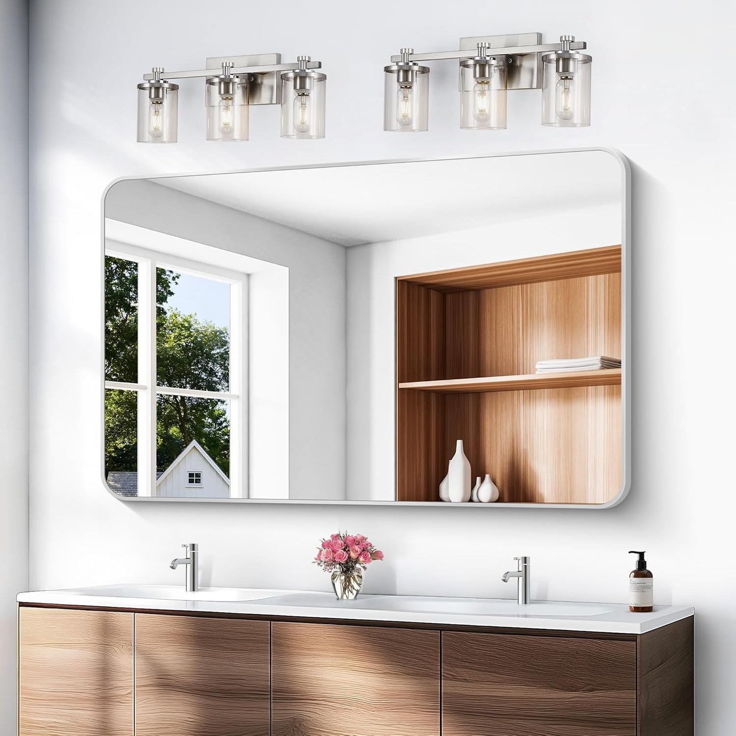 Silver Bathroom Mirror,55x36 inch Wall Mirror for Bathroom Wall Mounted,Rectangle Mirror for Bathroom Over Sink,Modern Frame Round Corner for Living Room,Bedroom Entryway,Horizontal/Vertical