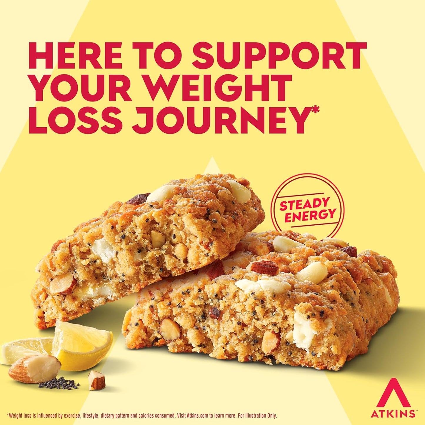 Atkins Soft Baked Protein Bars, Lemon Poppyseed, 15g Protein, 2g Sugar, Excellent Source of Fiber, Low Carb, 6 Packs (4 Bars Each)