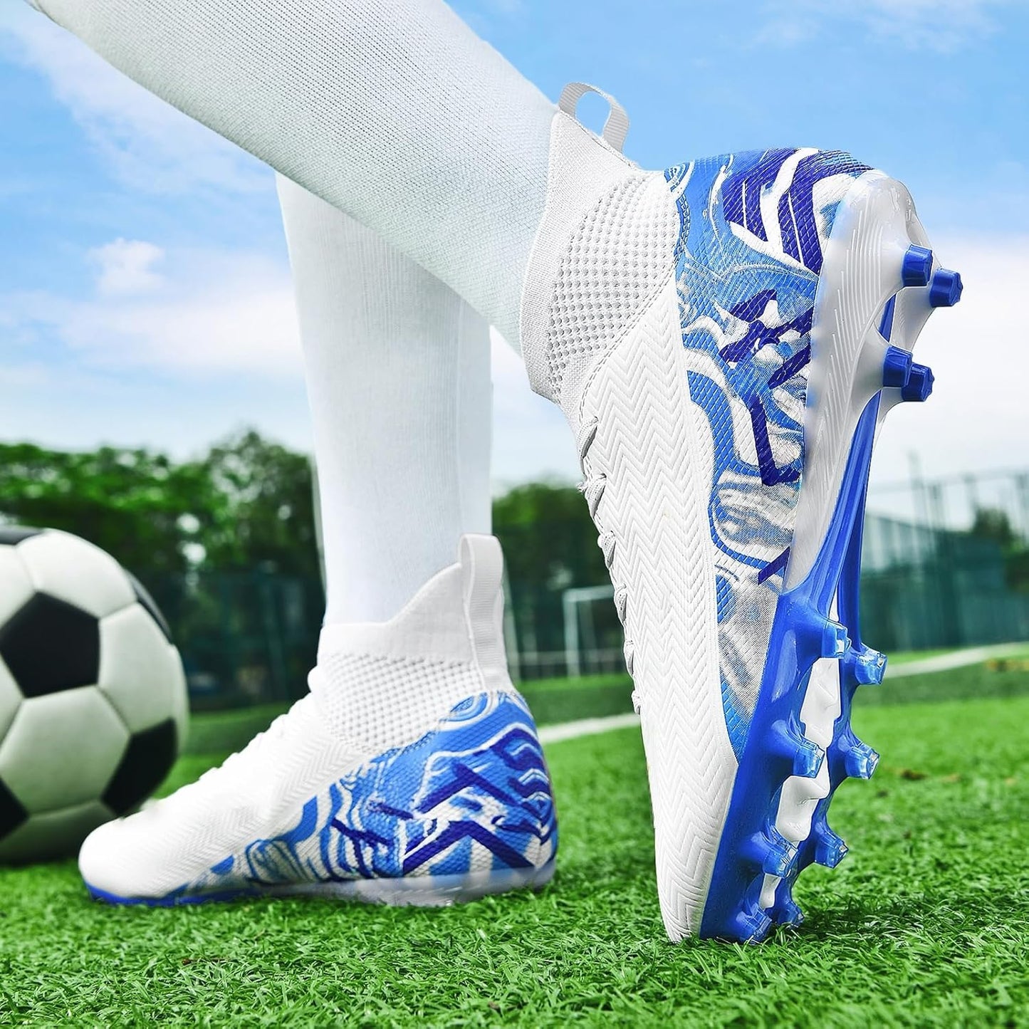 Indoor Soccer Cleats Mens Womens Turf Soccer Cleats Wide Socer Shoes FG AG TF High Ankle Football Boots