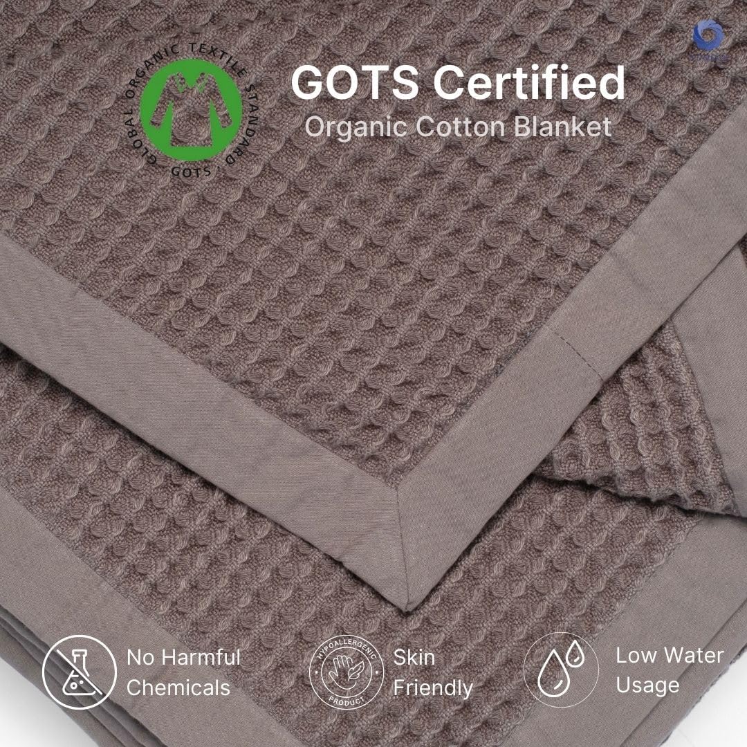 GOTS Certified Organic Cotton Waffle Weave Blanket, Queen Bed Size, 90"X90"Cozy Throw Blanket for Couch, Modern Home Decor, Throw Blankets,Waffle Blanket, Soft Bed Blankets -Charcoal Grey