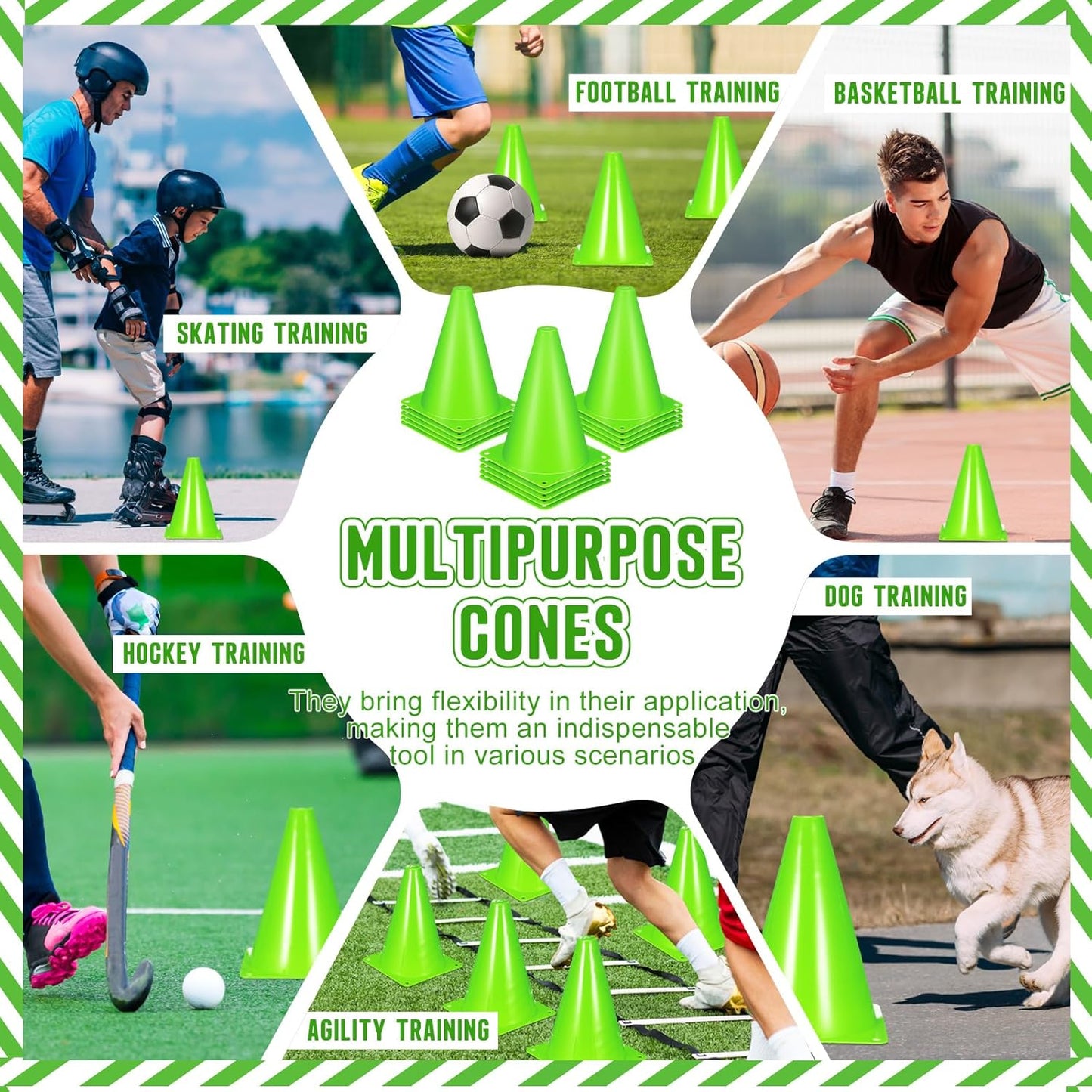 Syhood 30 Pack 7 Inch Plastic Traffic Cones Sports Training Agility Marker Mini Cones for Soccer, Skating, Football, Basketball, Indoor and Outdoor Games Sports Practice Equipment