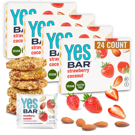 The YES Bar – Strawberry Coconut – Plant Based Protein, Decadent Snack Bar – Vegan, Paleo, Gluten Free, Dairy Free, Low Sugar, Healthy Snack, Breakfast, Low Carb, Keto Friendly (24 Count)
